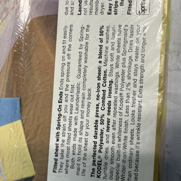 Vintage Wondercale Springmaid 2pc Sheet Set French Flowers Yellow Flat Fitted - Picture 8 of 14